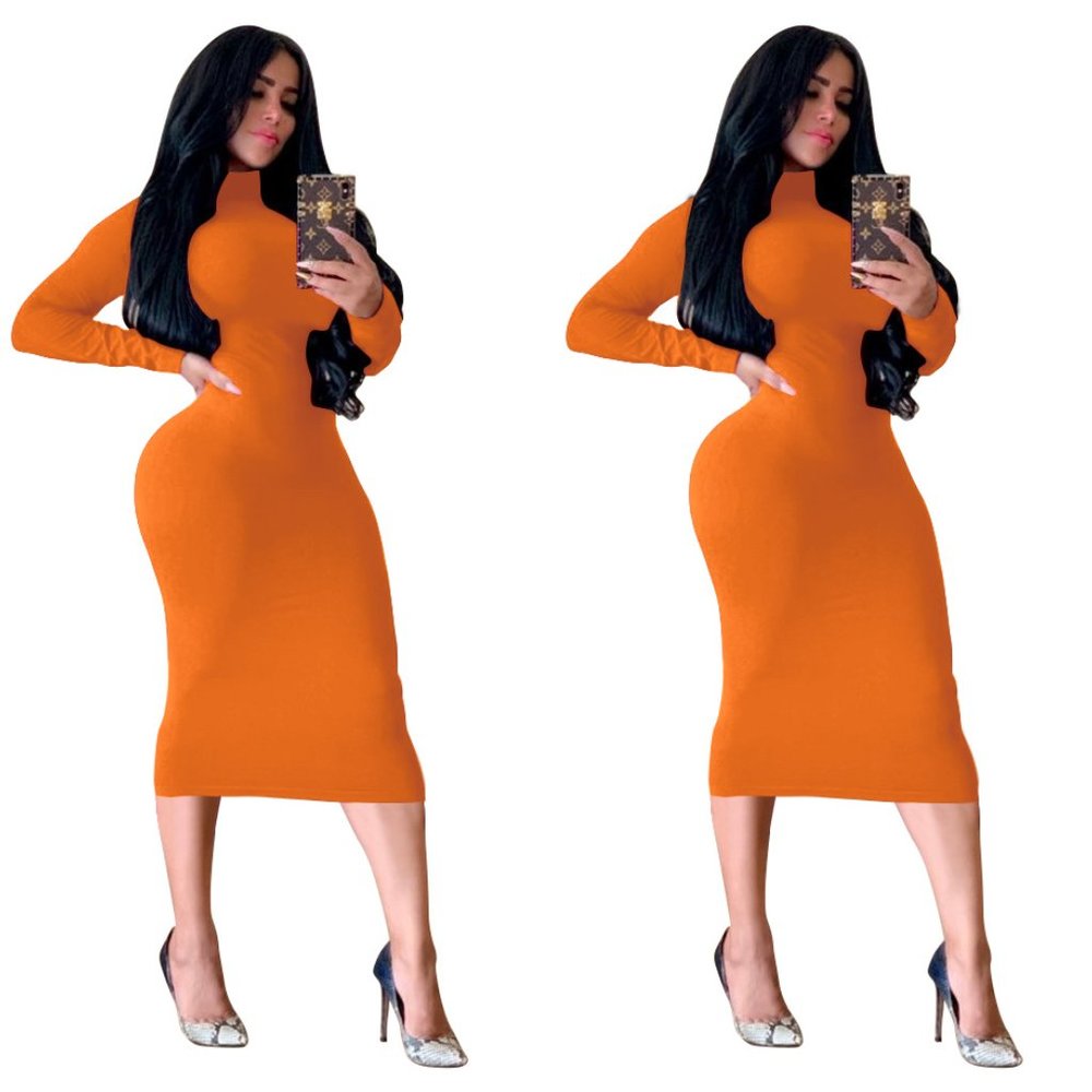 Turtleneck Long Sleeve Midi Bodycon Dress